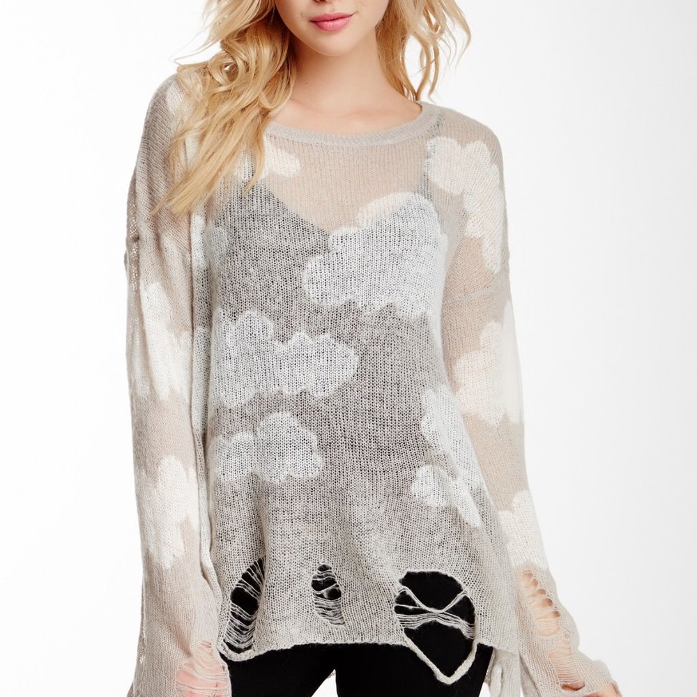 WILDFOX Cloudy Sky Lennon Sweater Silver Polish XS